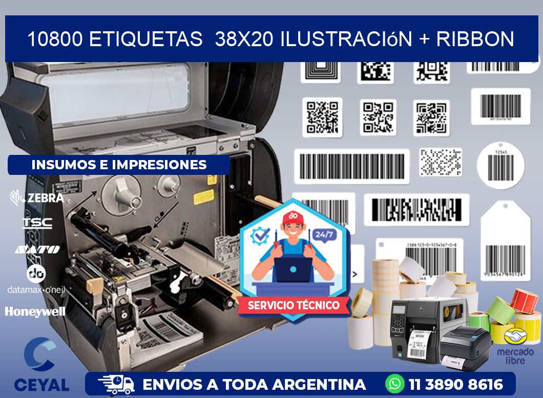10800 etiquetas 38x20 ilustración + ribbon