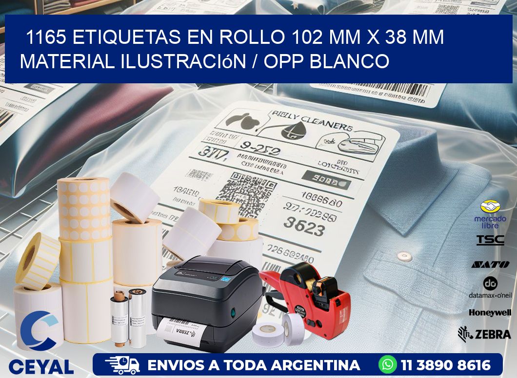 1165 Etiquetas en rollo 102 mm x 38 mm material Ilustración / OPP Blanco