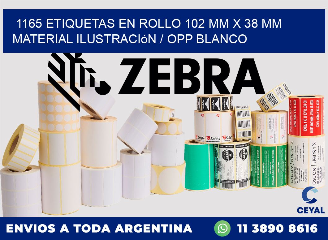 1165 Etiquetas en rollo 102 mm x 38 mm material Ilustración / OPP Blanco