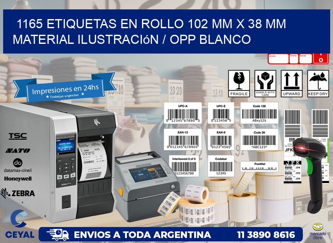 1165 Etiquetas en rollo 102 mm x 38 mm material Ilustración / OPP Blanco