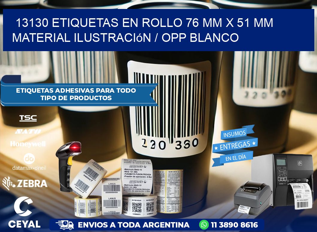 13130 Etiquetas en rollo 76 mm x 51 mm material Ilustración / OPP Blanco