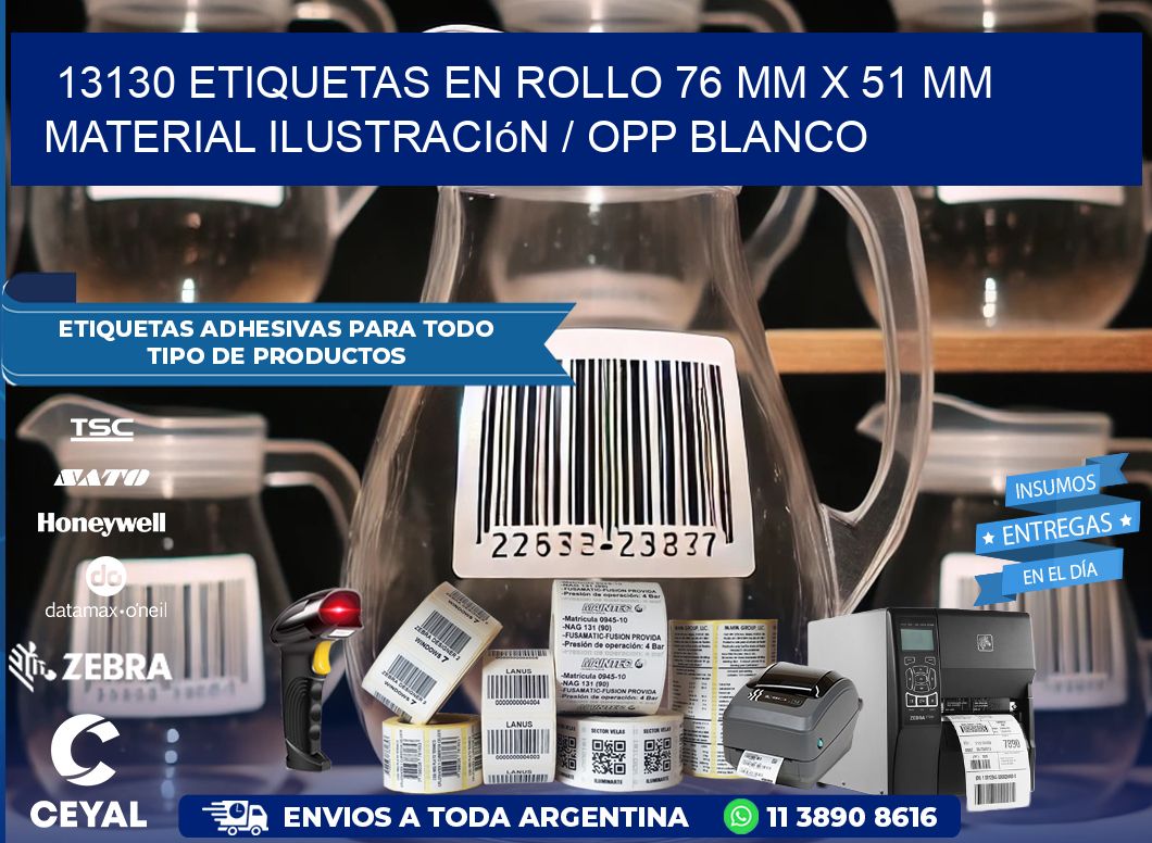 13130 Etiquetas en rollo 76 mm x 51 mm material Ilustración / OPP Blanco