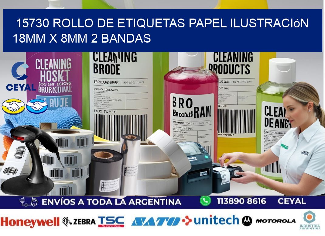 15730 Rollo de Etiquetas Papel Ilustración 18mm x 8mm 2 Bandas
