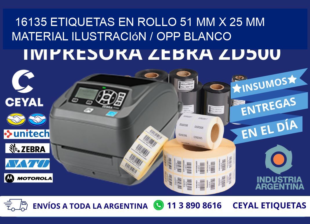 16135 Etiquetas en rollo 51 mm x 25 mm material Ilustración / OPP Blanco