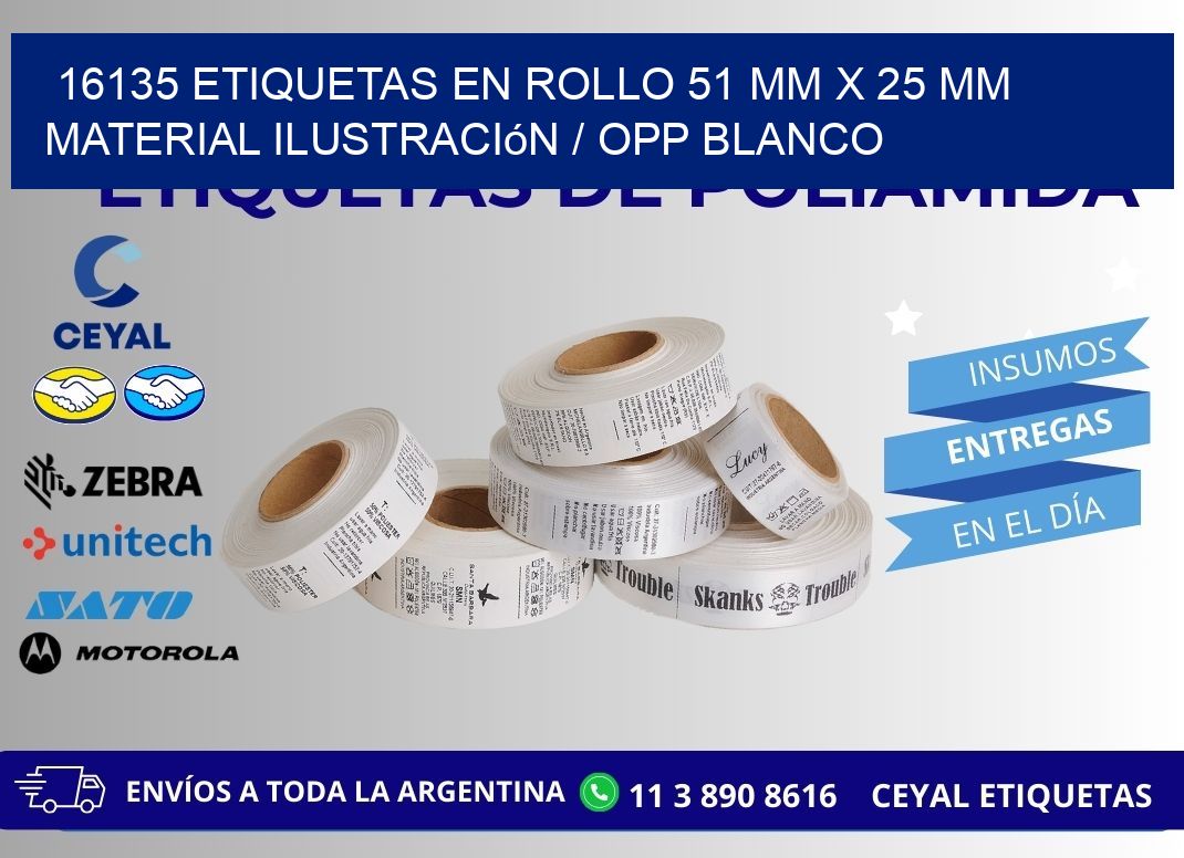 16135 Etiquetas en rollo 51 mm x 25 mm material Ilustración / OPP Blanco