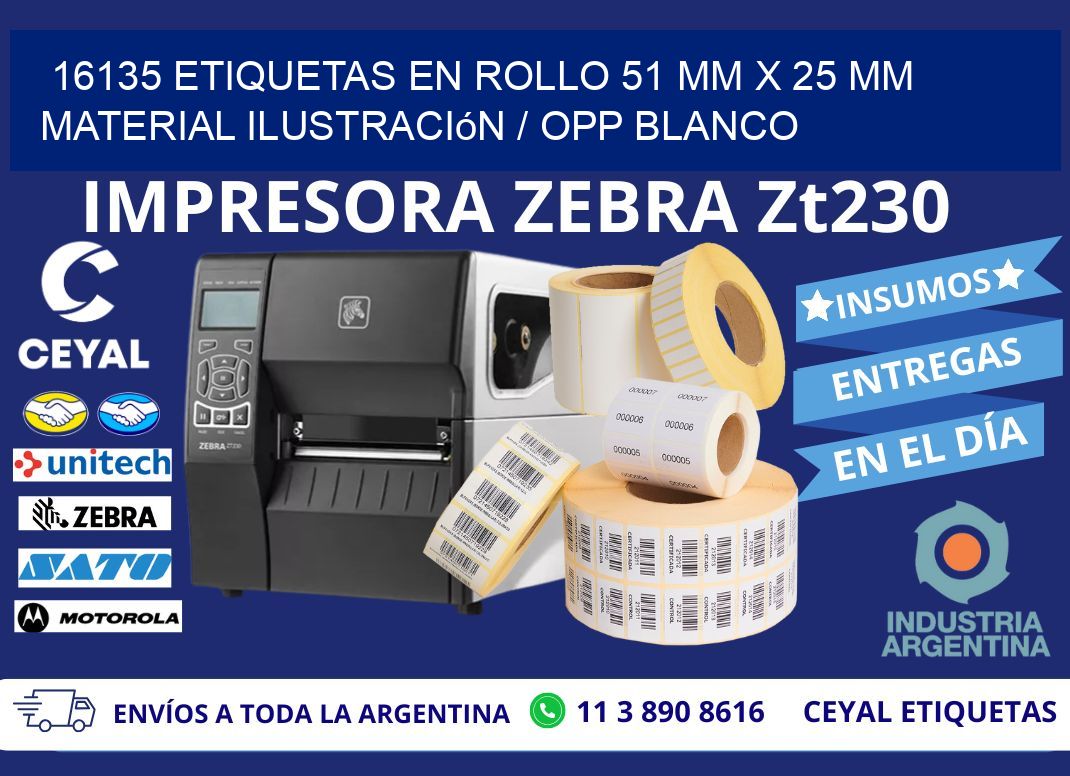 16135 Etiquetas en rollo 51 mm x 25 mm material Ilustración / OPP Blanco