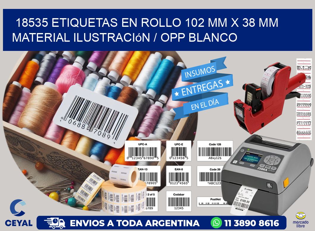 18535 Etiquetas en rollo 102 mm x 38 mm material Ilustración / OPP Blanco