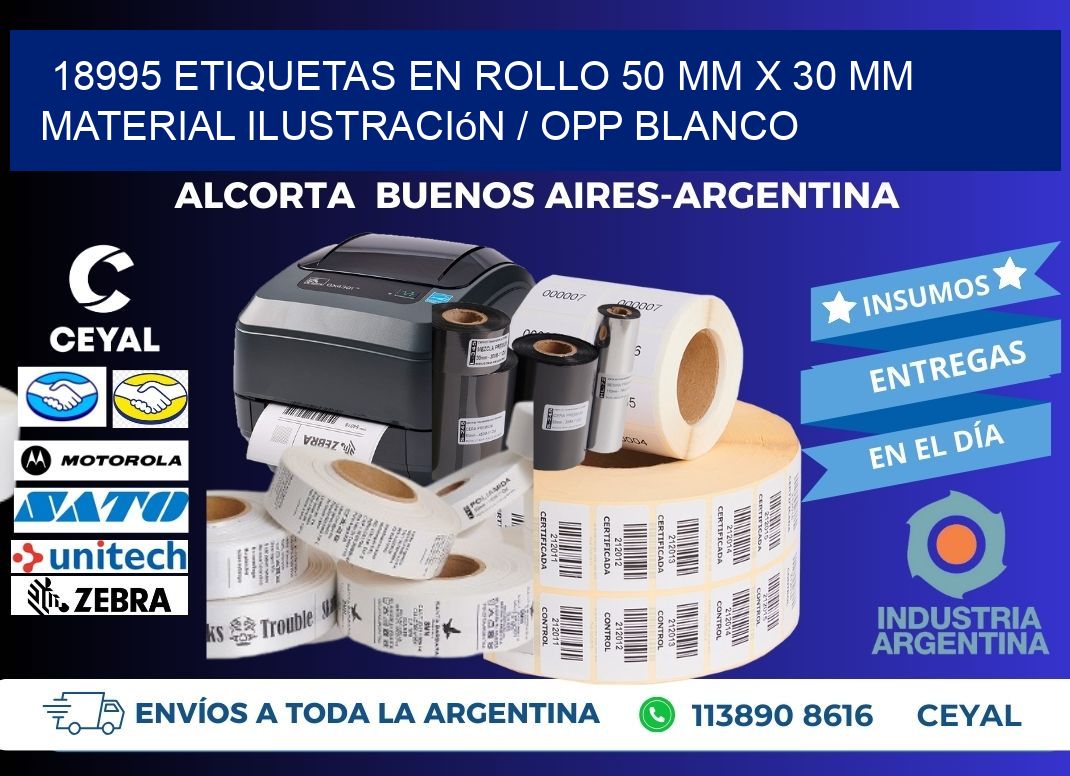 18995 Etiquetas en rollo 50 mm x 30 mm material Ilustración / OPP Blanco