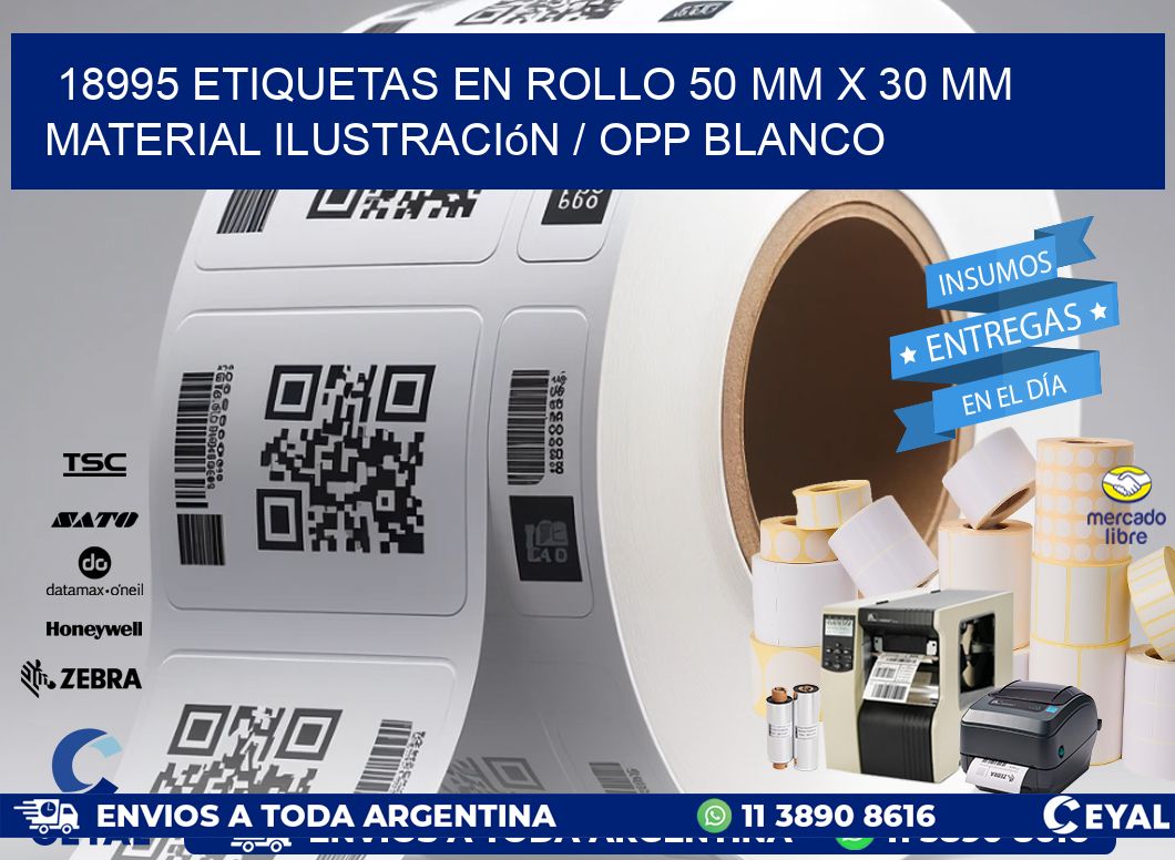18995 Etiquetas en rollo 50 mm x 30 mm material Ilustración / OPP Blanco