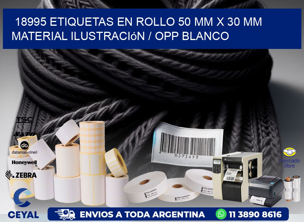 18995 Etiquetas en rollo 50 mm x 30 mm material Ilustración / OPP Blanco