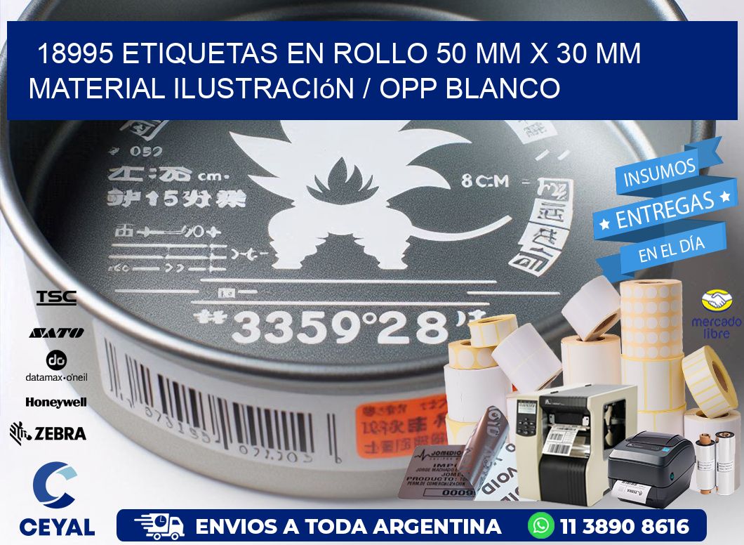 18995 Etiquetas en rollo 50 mm x 30 mm material Ilustración / OPP Blanco