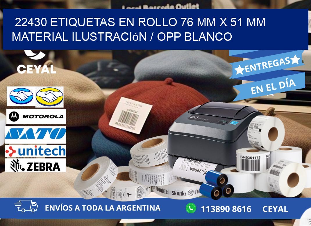 22430 Etiquetas en rollo 76 mm x 51 mm material Ilustración / OPP Blanco