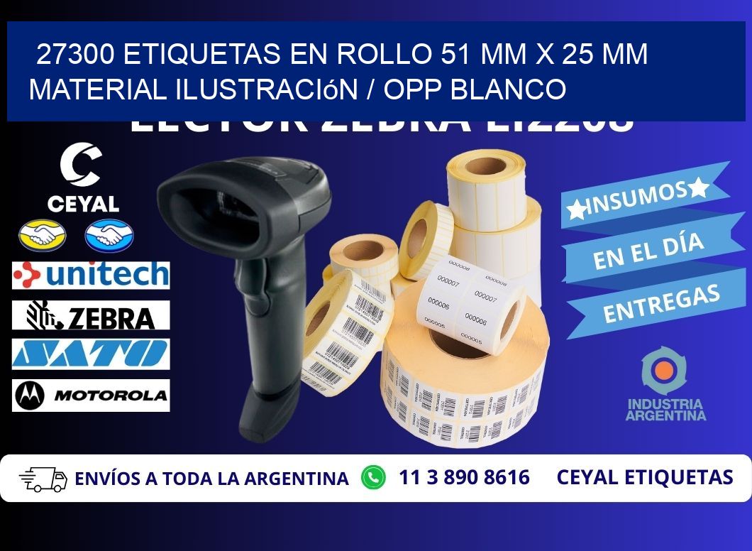 27300 Etiquetas en rollo 51 mm x 25 mm material Ilustración / OPP Blanco