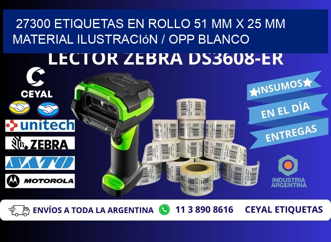 27300 Etiquetas en rollo 51 mm x 25 mm material Ilustración / OPP Blanco