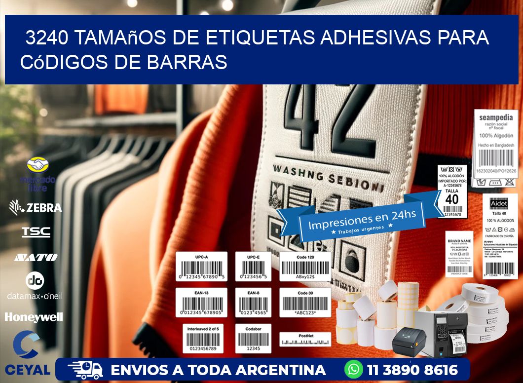 3240 Tamaños de etiquetas adhesivas para códigos de barras