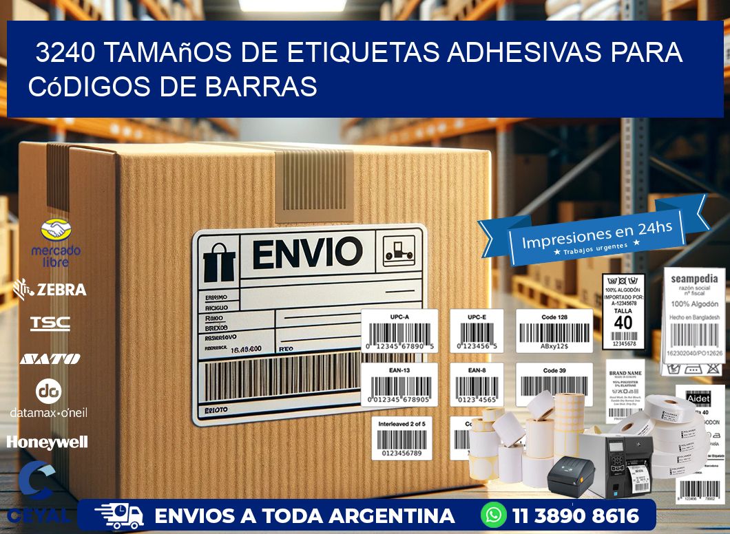 3240 Tamaños de etiquetas adhesivas para códigos de barras
