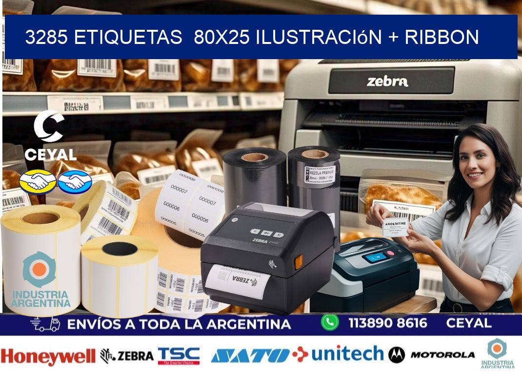 3285 etiquetas 80x25 ilustración + ribbon