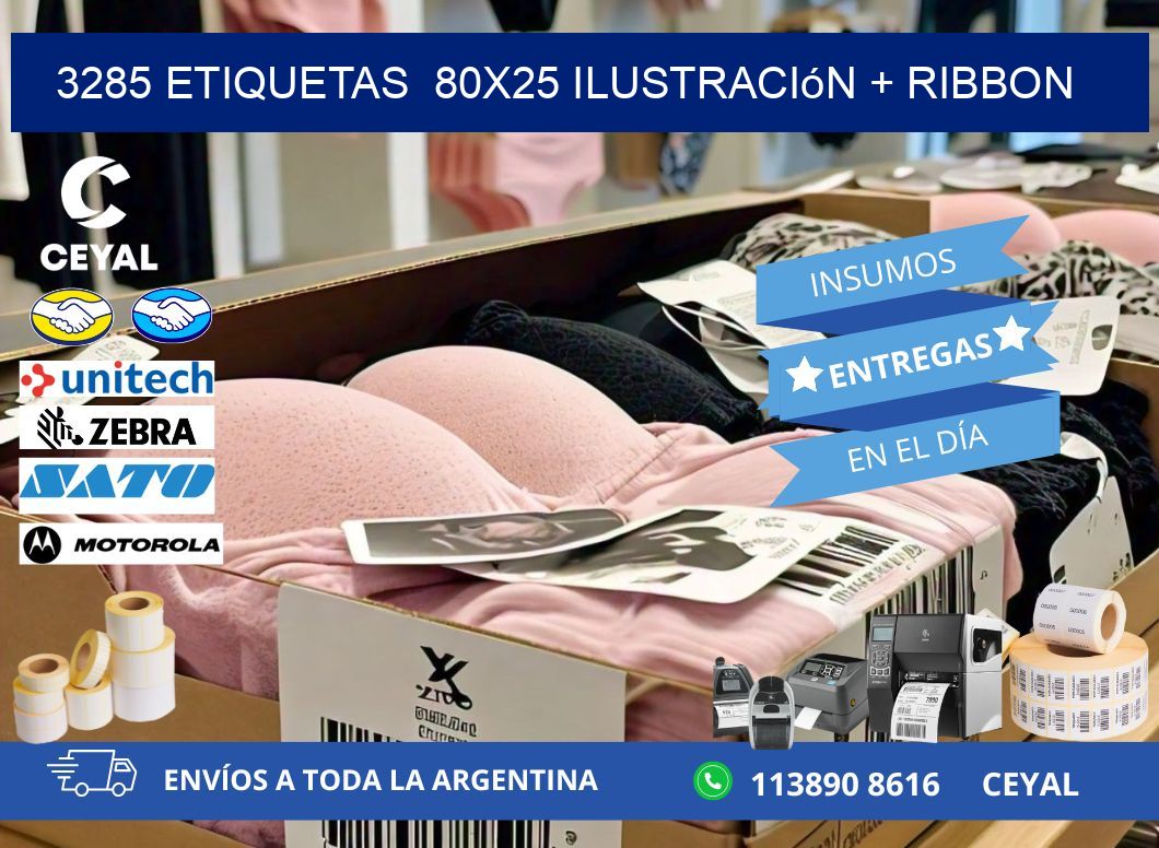 3285 etiquetas 80x25 ilustración + ribbon