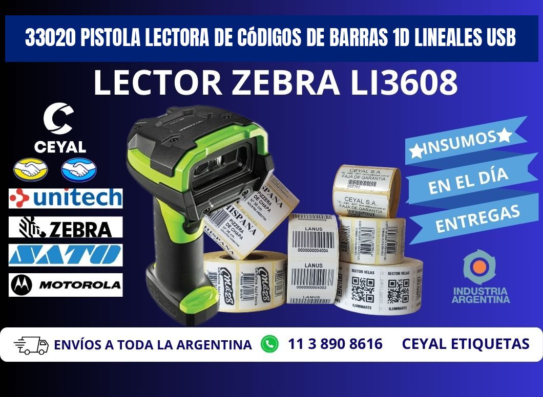 33020 Pistola Lectora De Códigos De Barras 1d Lineales Usb