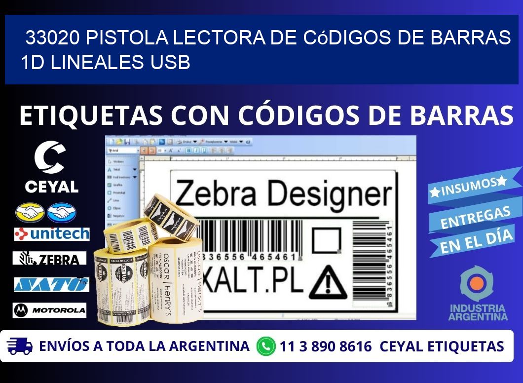 33020 Pistola Lectora De Códigos De Barras 1d Lineales Usb