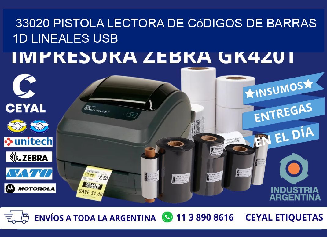 33020 Pistola Lectora De Códigos De Barras 1d Lineales Usb