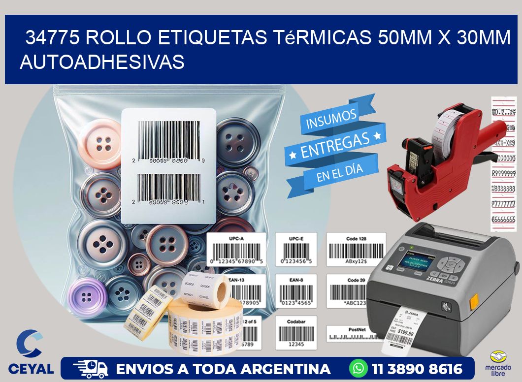 34775 Rollo Etiquetas Térmicas 50mm X 30mm Autoadhesivas