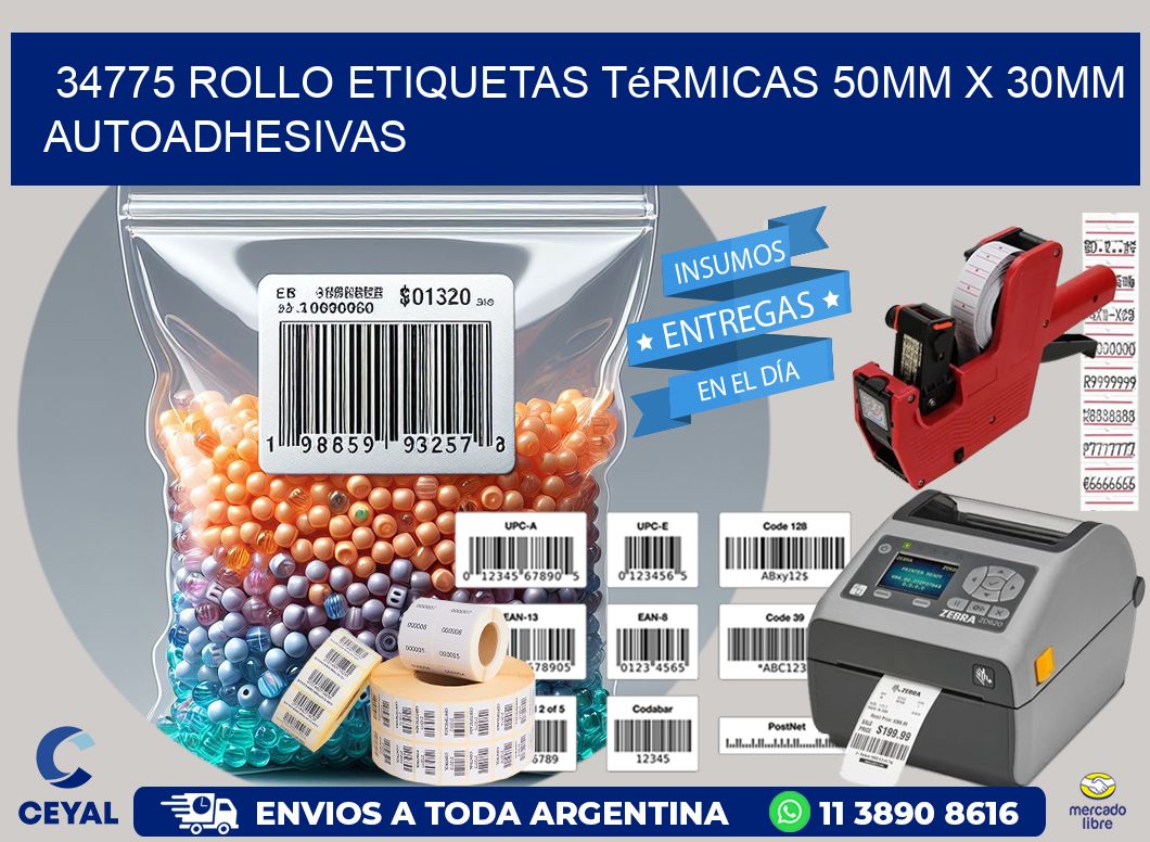 34775 Rollo Etiquetas Térmicas 50mm X 30mm Autoadhesivas