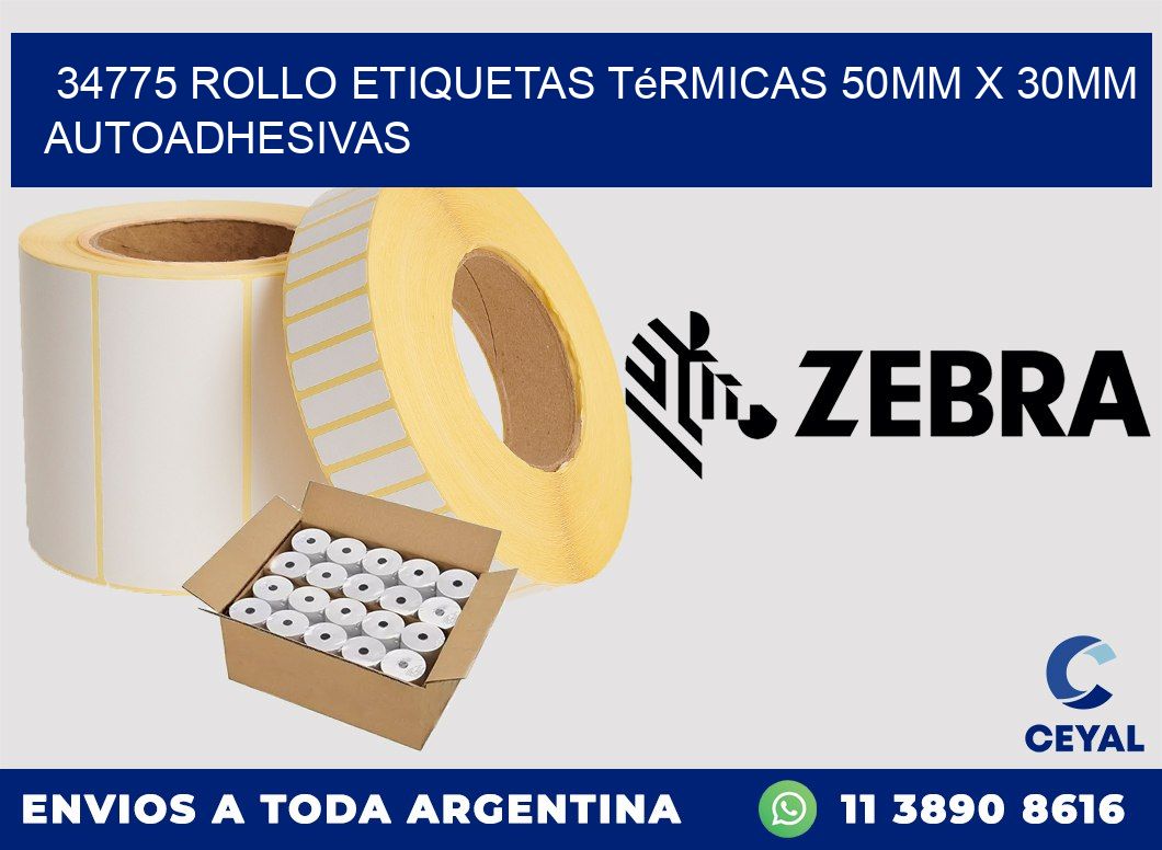 34775 Rollo Etiquetas Térmicas 50mm X 30mm Autoadhesivas