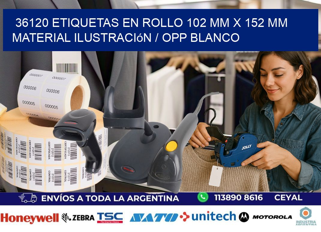 36120 Etiquetas en rollo 102 mm x 152 mm material Ilustración / OPP Blanco