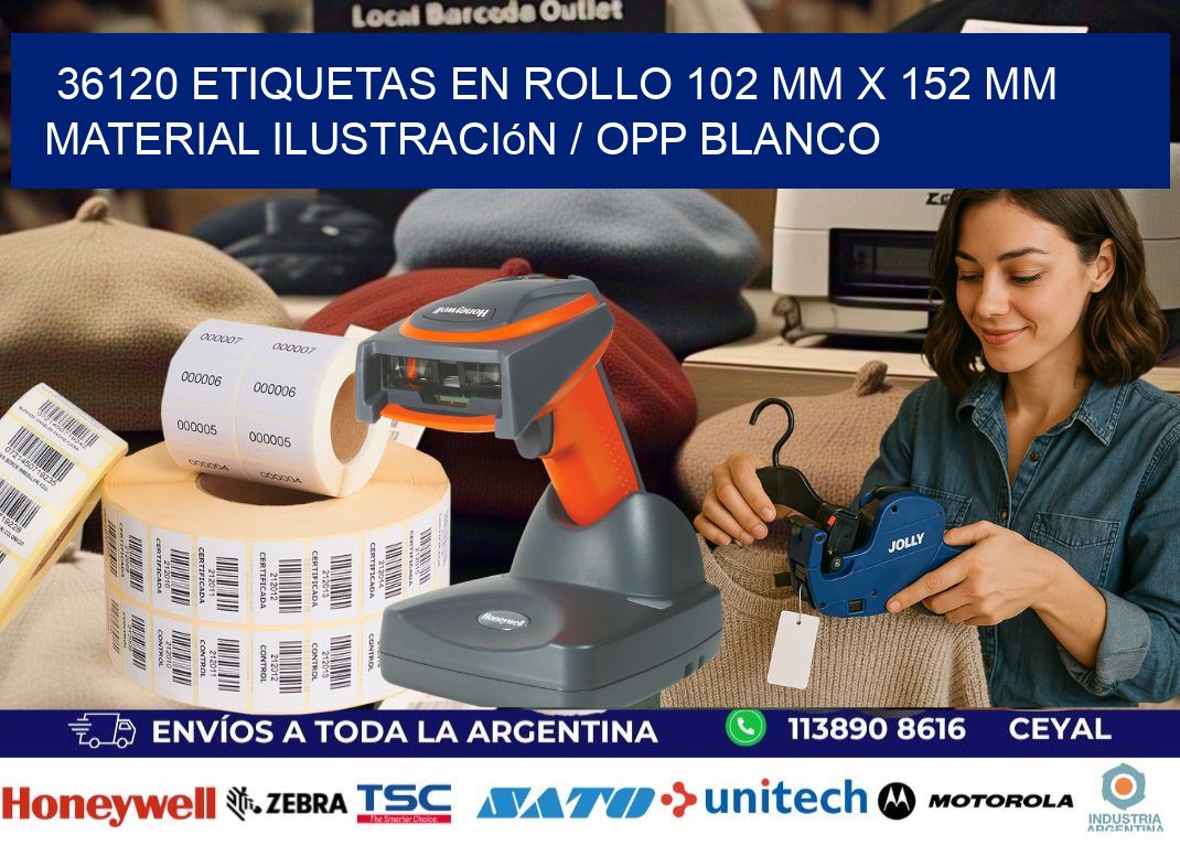 36120 Etiquetas en rollo 102 mm x 152 mm material Ilustración / OPP Blanco