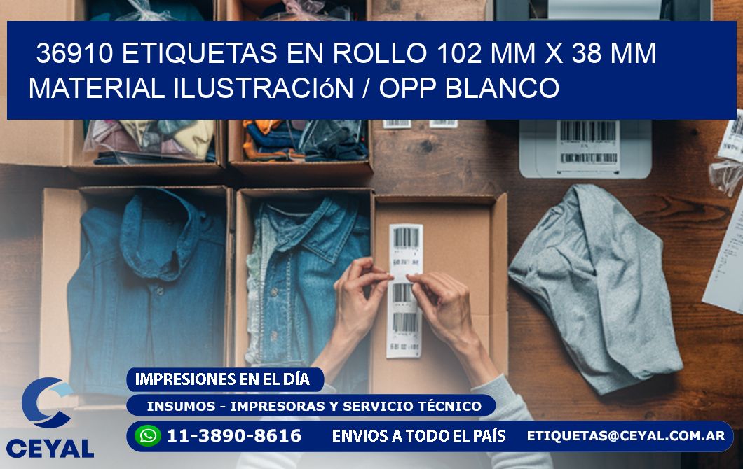 36910 Etiquetas en rollo 102 mm x 38 mm material Ilustración / OPP Blanco