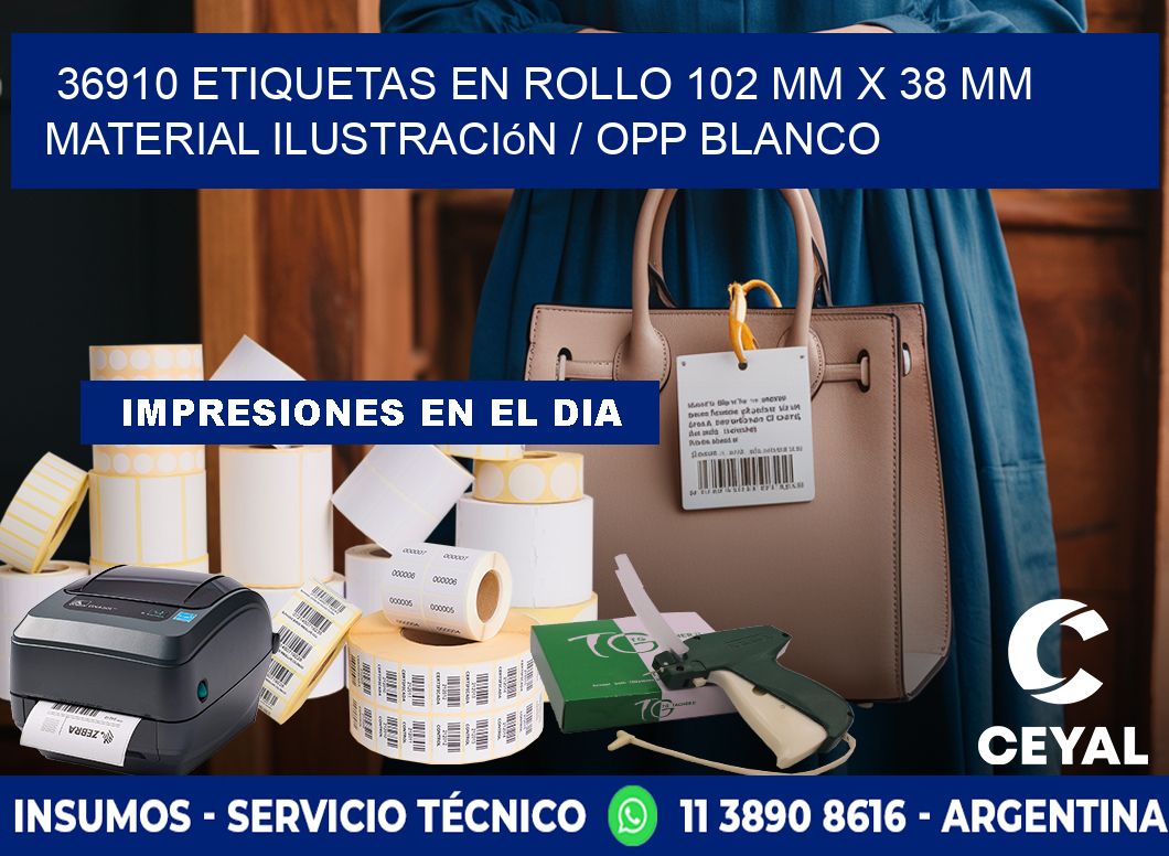 36910 Etiquetas en rollo 102 mm x 38 mm material Ilustración / OPP Blanco