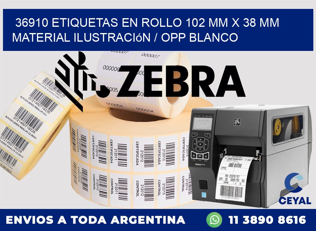 36910 Etiquetas en rollo 102 mm x 38 mm material Ilustración / OPP Blanco