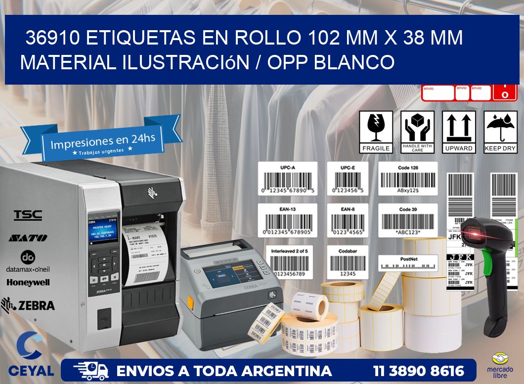 36910 Etiquetas en rollo 102 mm x 38 mm material Ilustración / OPP Blanco