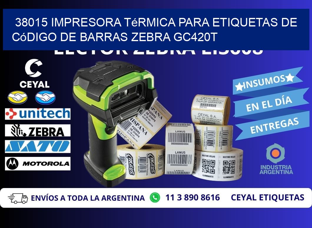 38015 impresora térmica para etiquetas de código de barras Zebra GC420T