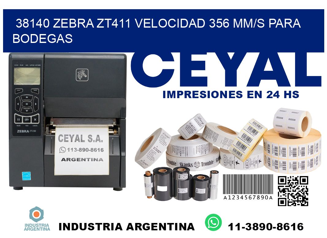38140 Zebra ZT411 velocidad 356 mm/s para bodegas