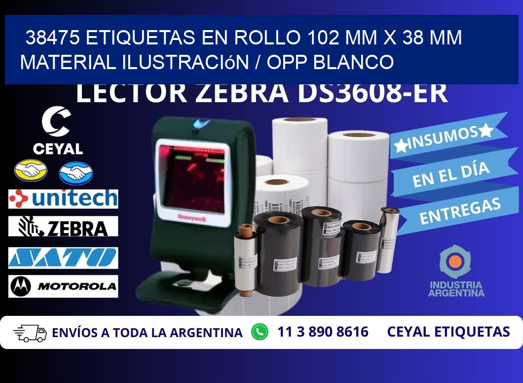 38475 Etiquetas en rollo 102 mm x 38 mm material Ilustración / OPP Blanco