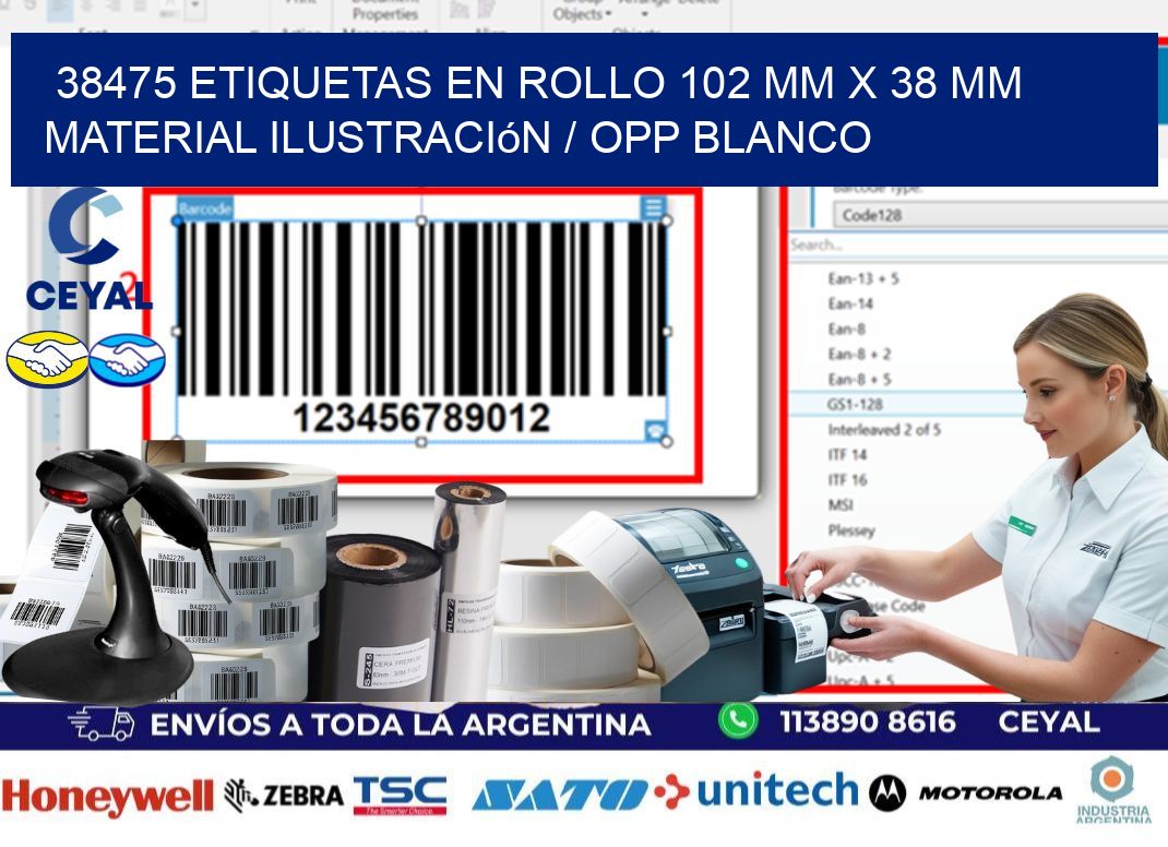 38475 Etiquetas en rollo 102 mm x 38 mm material Ilustración / OPP Blanco