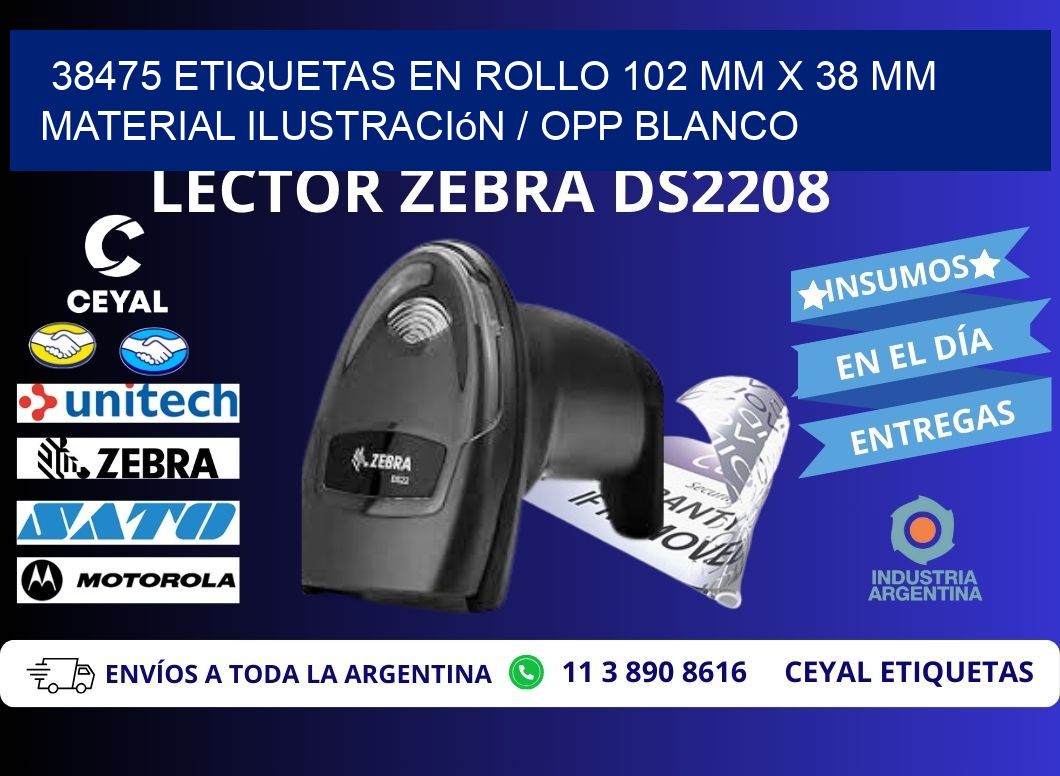38475 Etiquetas en rollo 102 mm x 38 mm material Ilustración / OPP Blanco