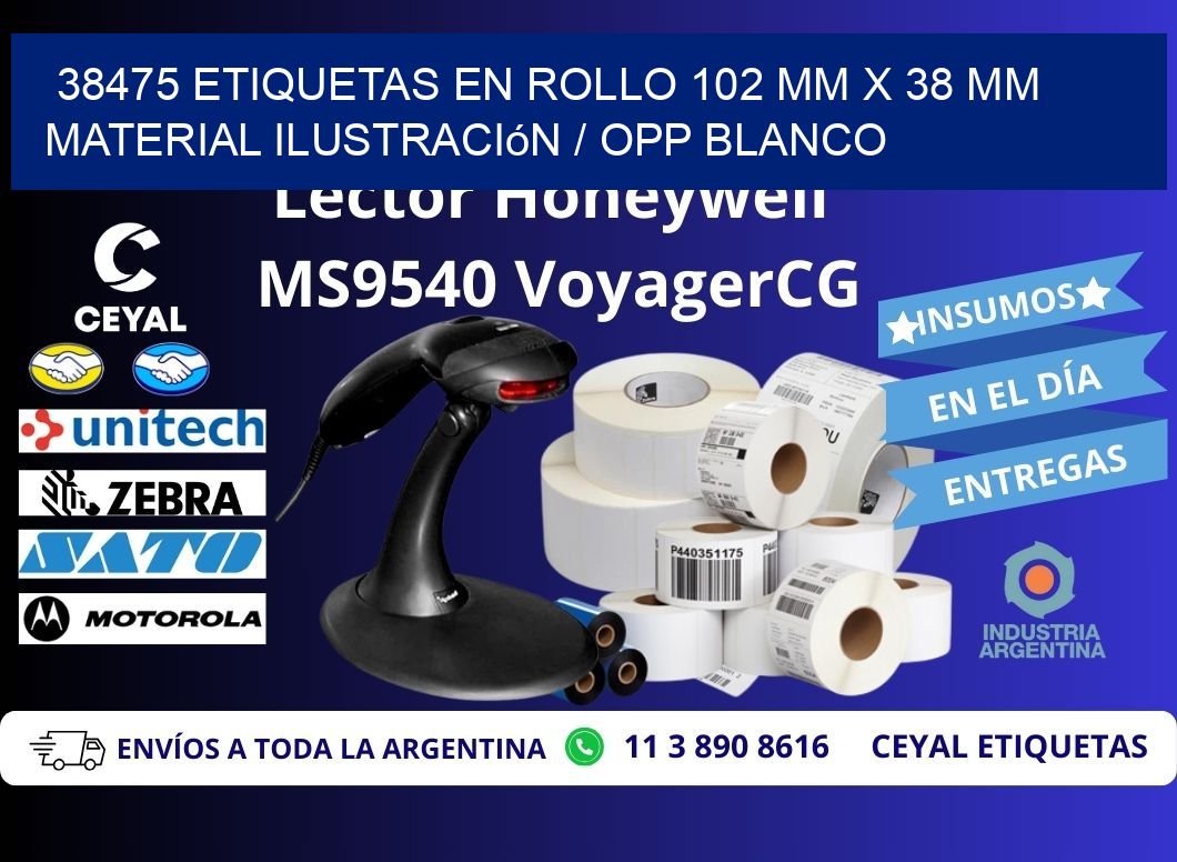 38475 Etiquetas en rollo 102 mm x 38 mm material Ilustración / OPP Blanco