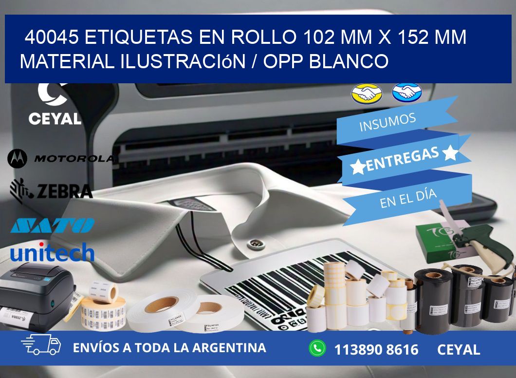 40045 Etiquetas en rollo 102 mm x 152 mm material Ilustración / OPP Blanco
