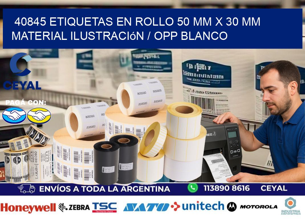 40845 Etiquetas en rollo 50 mm x 30 mm material Ilustración / OPP Blanco