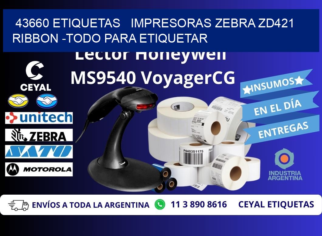 43660 etiquetas   impresoras zebra zd421 ribbon -Todo para Etiquetar