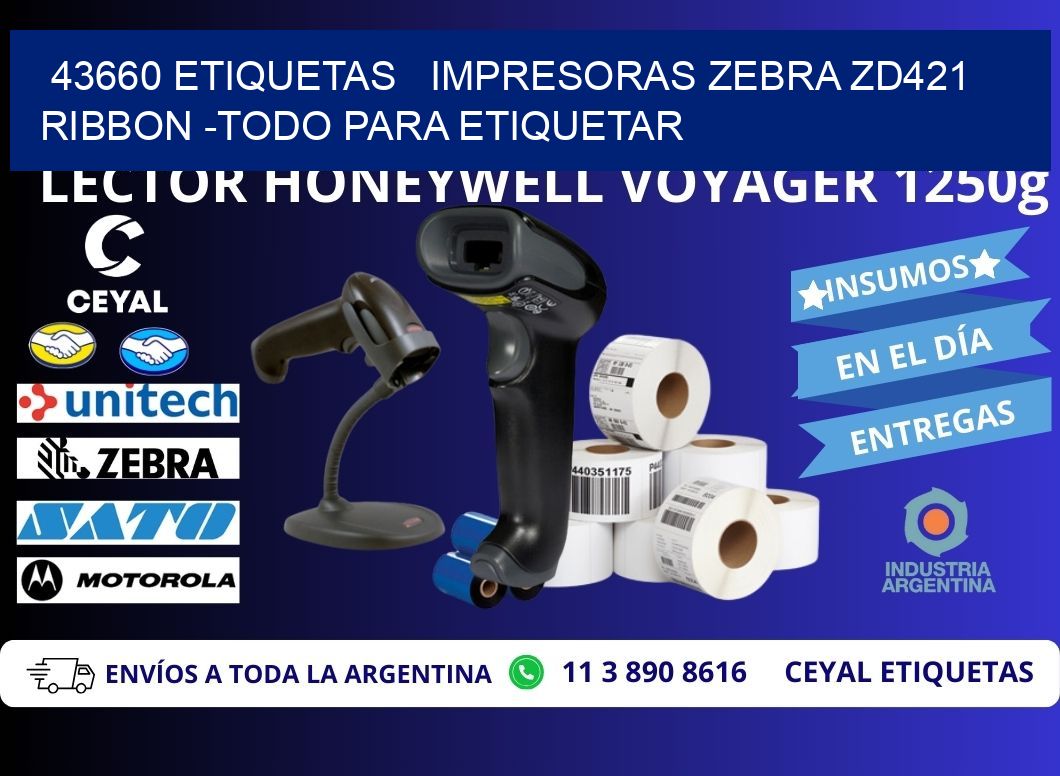 43660 etiquetas   impresoras zebra zd421 ribbon -Todo para Etiquetar