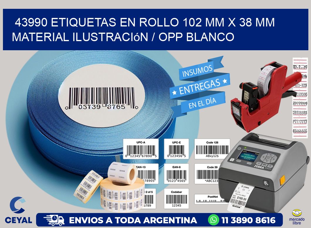 43990 Etiquetas en rollo 102 mm x 38 mm material Ilustración / OPP Blanco