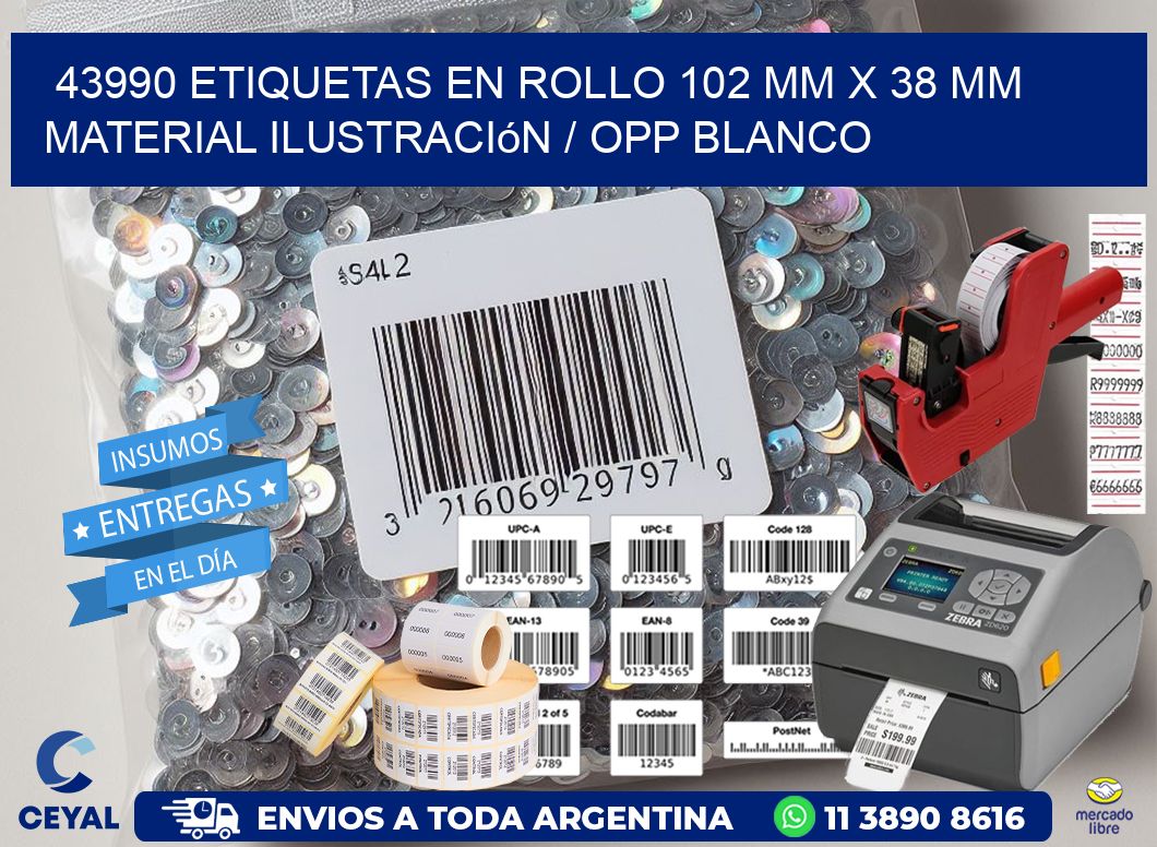 43990 Etiquetas en rollo 102 mm x 38 mm material Ilustración / OPP Blanco