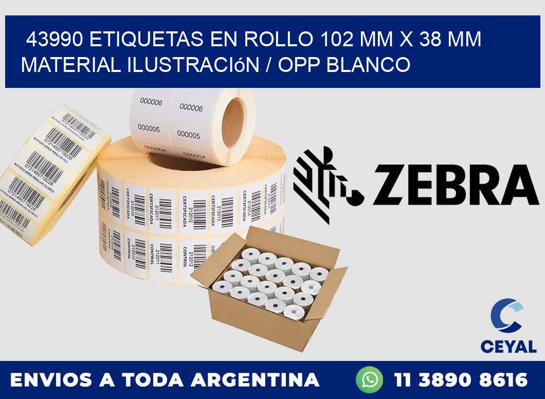 43990 Etiquetas en rollo 102 mm x 38 mm material Ilustración / OPP Blanco