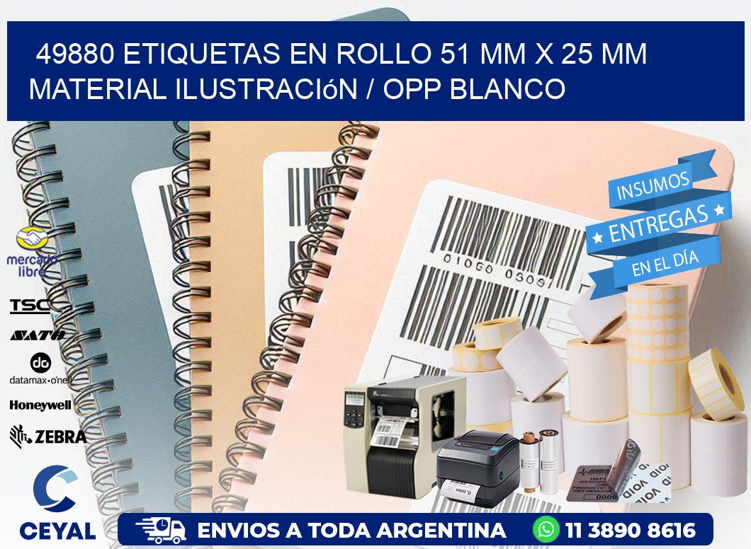 49880 Etiquetas en rollo 51 mm x 25 mm material Ilustración / OPP Blanco