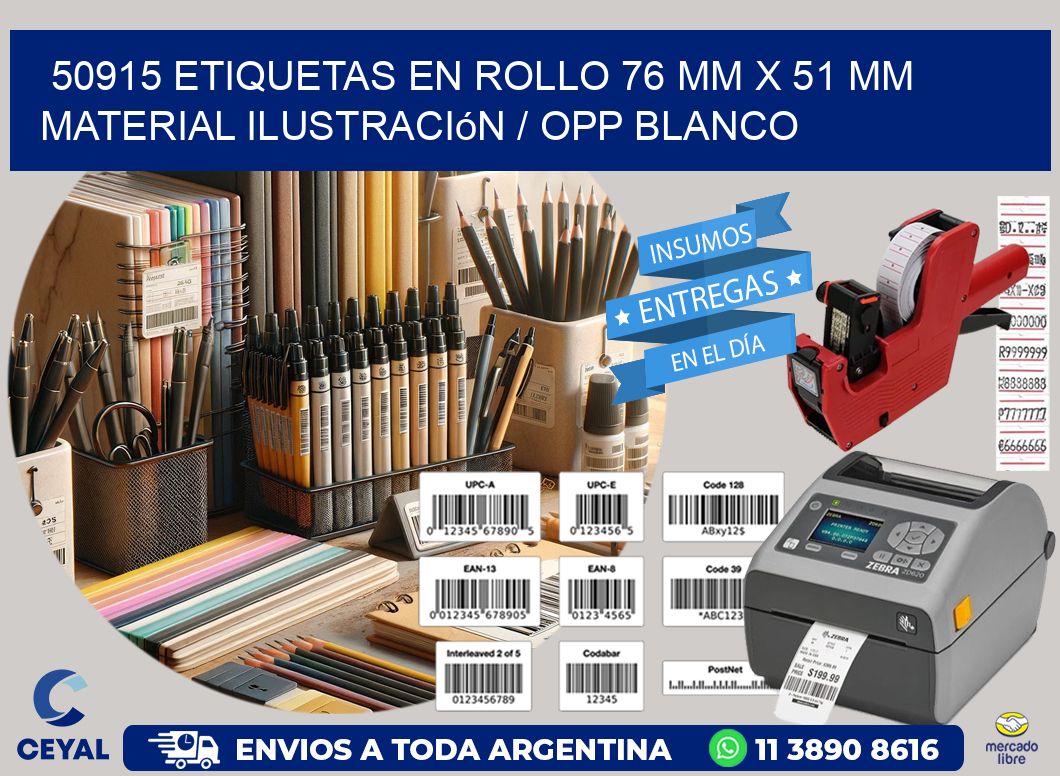 50915 Etiquetas en rollo 76 mm x 51 mm material Ilustración / OPP Blanco