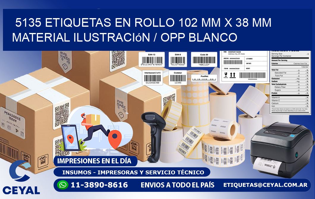 5135 Etiquetas en rollo 102 mm x 38 mm material Ilustración / OPP Blanco